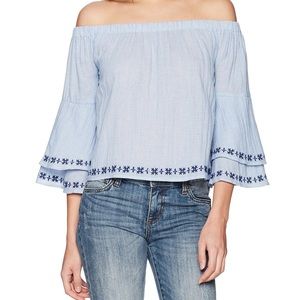 Lucky Brand Blouse Off the Shoulder with Embroidery, Size XS
